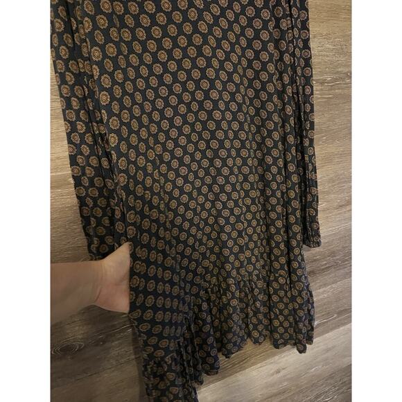 Boden Womens V Neck Sz 16 Dress Sunflower Geometric Tiered Stretch Flare Sleeve - Picture 6 of 7